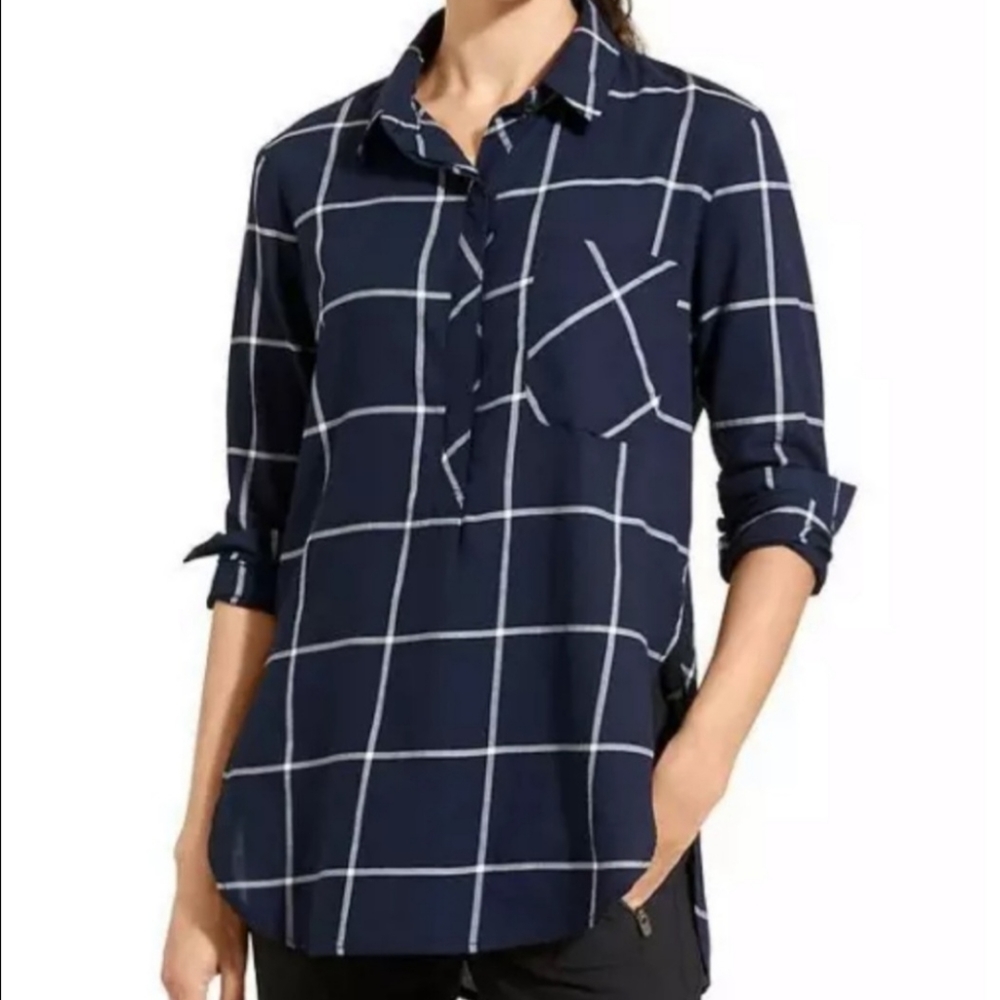 Athleta Plaid Presidio Tunic Navy/White Medium